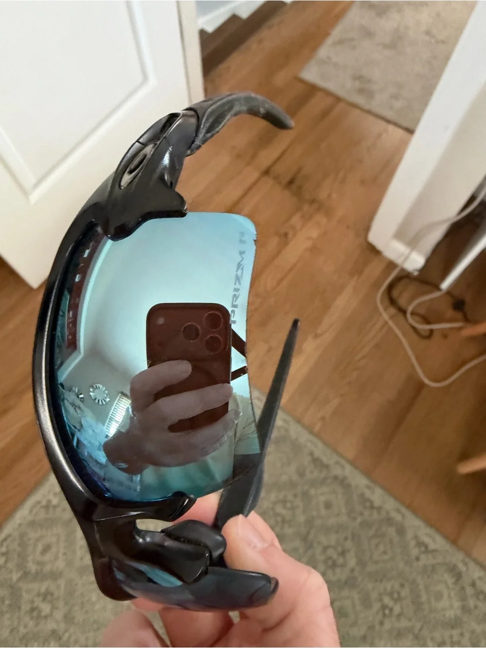 Oakley Men’s Sunglasses - Black Frame with Blue Mirrored Lenses (Deep Water)